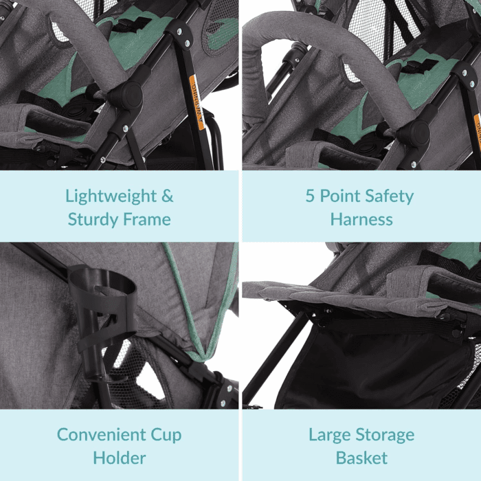 Vista Moonwalk Baby Stroller in Mint, Lightweight Infant Stroller with Compact Fold, Multi-Position Recline Umbrella Stroller with Canopy, Extra Large Storage and Cup Holder - Image 5
