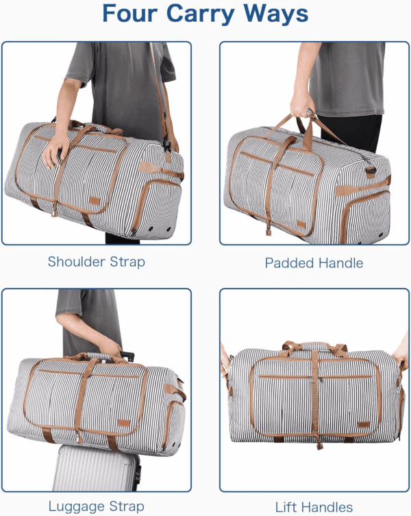 120L Travel Duffle Bag for Men and Women, Large Foldable Duffel Bag for Travel with Shoe Compartment Overnight Weekender Bag Gym Bag Water & Tear Resistant (Stripe, 120L) - Image 6