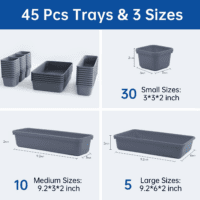 45 Pack Tool Box Organizer Tray, 3-Sizes Tool Box Organizers and Storage, for Hammer, Wrench, Screw, Small Parts Toolbox Organization, Tool Cart Chest Garage Drawer Organizer Tray, Grey - Image 4
