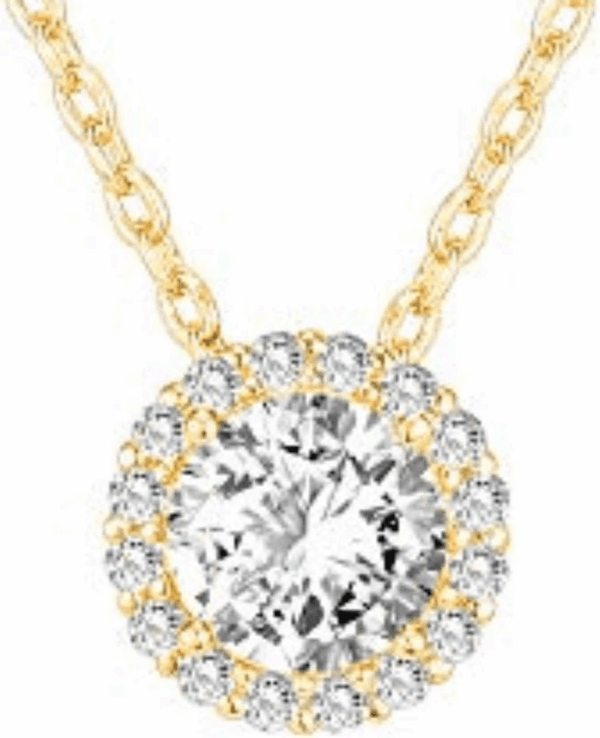 14K Gold Plated Post Faux Diamond round Solitaire Pendant Halo Necklace | Gold Necklace for Women | Slider Adjustable - Image 3