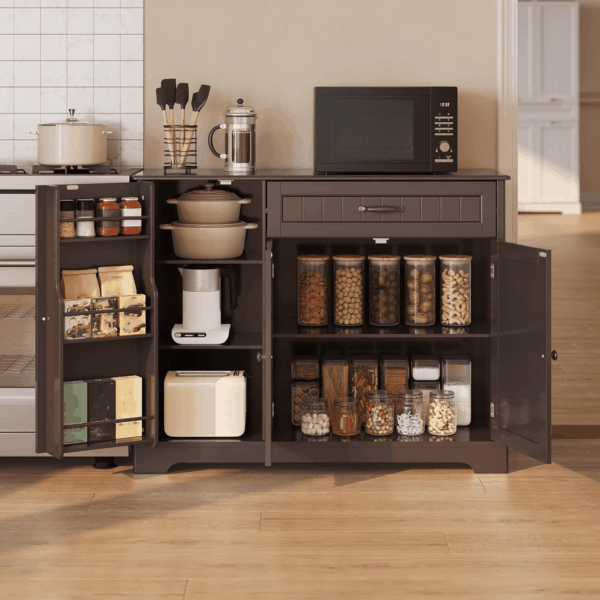 Kitchen Sideboard Buffet Cabinet with Storage Small Coffee Bar Cabinet with Drawer, Kitchen Pantry Storage Cabinet with Door and Shelves for Bathroom and Living Room, Dark Brown - Image 4