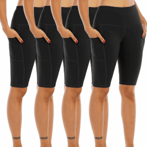 4 Pack Biker Yoga Shorts with Pockets for Women,High Waisted Athletic Running Workout Gym Shorts Tummy Control