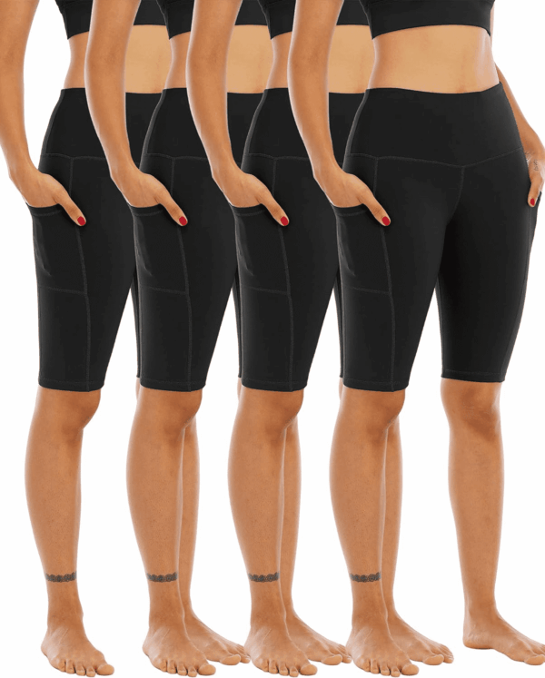 4 Pack Biker Yoga Shorts with Pockets for Women,High Waisted Athletic Running Workout Gym Shorts Tummy Control