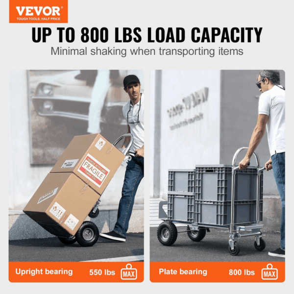 Aluminum Truck, 2 in 1, 800 Lbs Load Capacity, Heavy Duty Industrial Convertible Folding Hand Truck and Dolly, Utility Cart Converts from Hand Truck to Platform Cart with Rubber Wheels - Image 2