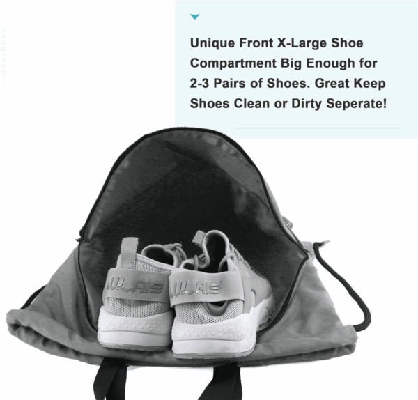 Drawstring Backpack Bag with Shoe Compartment, X-Large Black Gym Sports String Cinch Backpack - Image 3