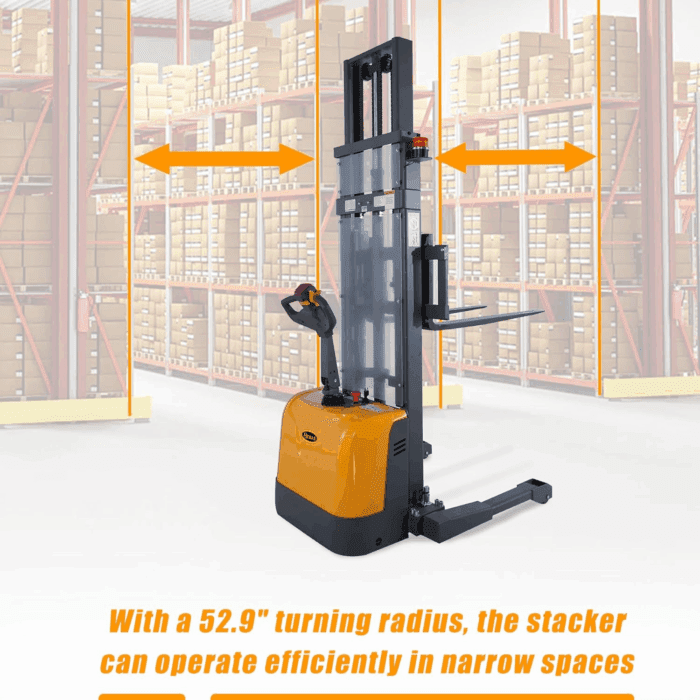 Electric Walkie Stacker, 3300 Lbs Capacity 130“ Lift Height Powered Drive and Lift Electric Stacker, with Straddle Legs Adjustable Forks Material Lift - Image 6