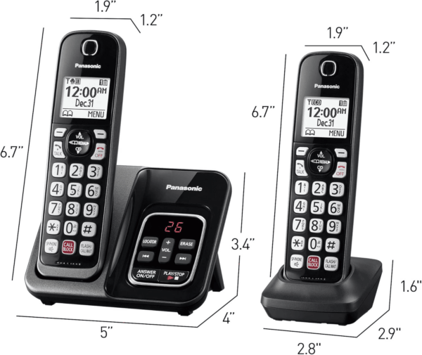 Cordless Phone with Answering Machine, Advanced Call Block, Bilingual Caller ID and Easy to Read High-Contrast Display, Expandable System with 2 Handsets - KX-TGD832M (Metallic Black) - Image 9