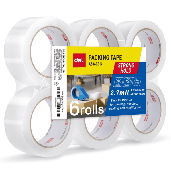 Heavy Duty Packing Tape 6 Rolls, Clear Packing Tape for Shipping Packaging Moving Sealing, 2.7Mil Thick, 1.88 Inches Wide, 65 Yards per Roll, 390 Total Yards