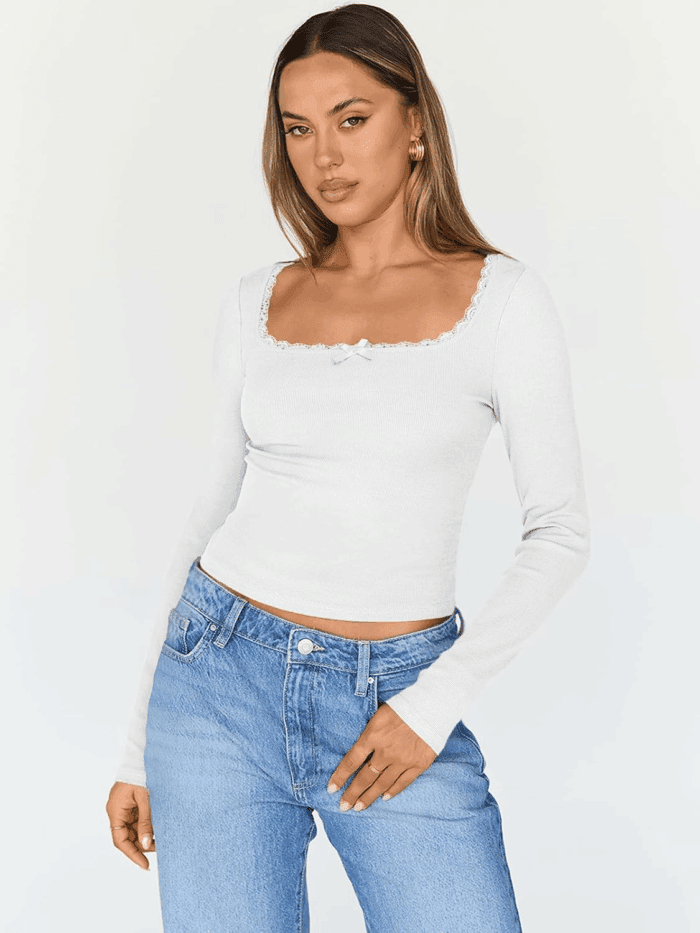 Womens Long Sleeve Shirts Crop Square Neck Ribbed Tops Basic Slim Fit Y2K Fall Winter Clothes Outfits 2025 - Image 2