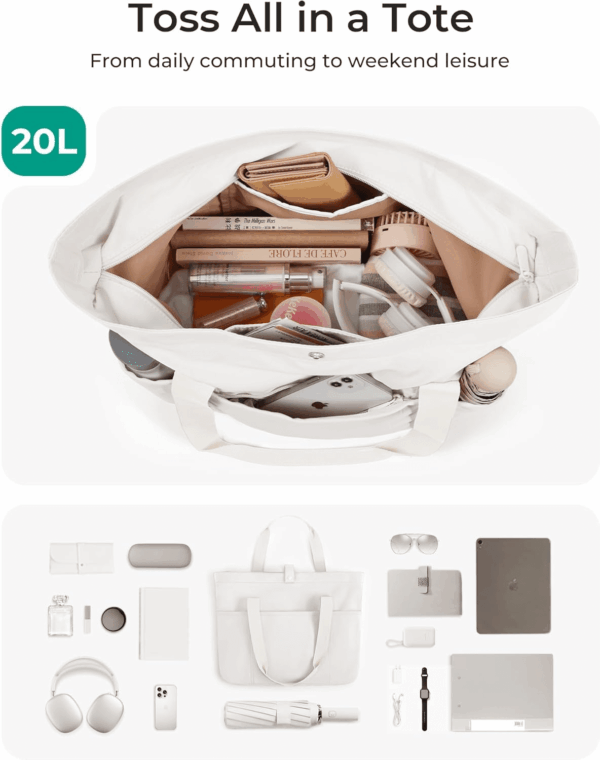 Tote Bag for Women, Foldable Tote Bag with Zipper Travel Large Shoulder Bag Handbag for Work-16.5''L X 6''Wx 14''H - Image 7