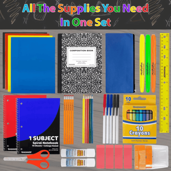 45 Piece School Supply Kit Grades K-12 - School Essentials Includes Folders Notebooks Pencils Pens and Much More! - Image 4