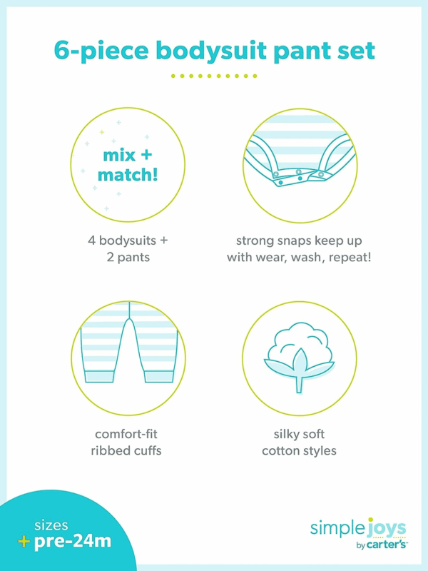 Unisex-Baby 6-Piece Bodysuits (Short and Long Sleeve) and Pants Set - Image 6