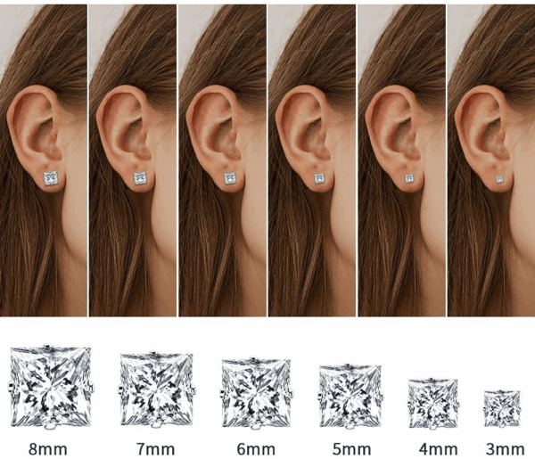 18K White Gold Plated Square Cubic Zirconia Studs Hypoallergenic Mens Earrings, Stainless Steel Stud Earrings Set for Men 6 Pairs - Image 2