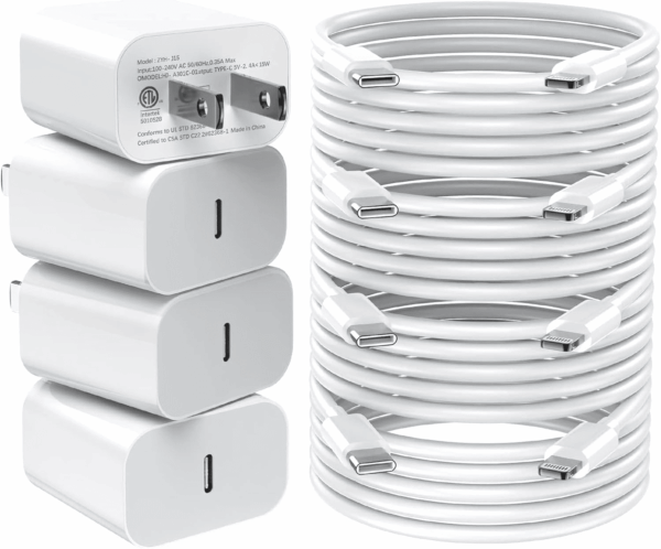 Iphone Charger Fast Charging,20W PD USB C Wall Charger 4 Pack with 6FT Fast Charging Cable - Fast Charger for Iphone 14/14 Pro Max/13/13 Pro/12/12 Pro/11/11 Pro/Xs, Ipad