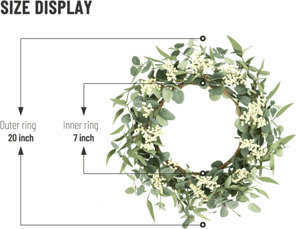 20'' Eucalyptus Wreath for Front Door, Porch, Window - Green Decor for Home, Farmhouse - Spring, Summer, Fall, All Seasons - Image 6