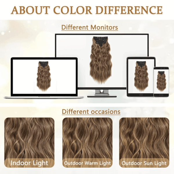 Clip in Hair Extensions for Women, 6PCS Long Wavy Curly Clip on Hair Extensions 20 Inch Dark Roasted Coffee Mixed with Caramel Brown Synthetic Hairpieces - Image 6