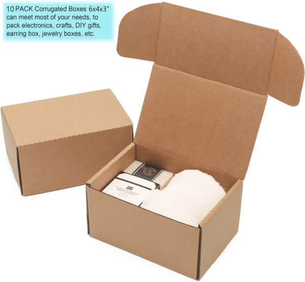 10 Pack Small Shipping Boxes 6X4X3'' Corrugated Small Cardboard Boxes for Shipping, Recyclable Packaging Boxes for Business, Mailer, Gift Packing, Crafts Packing, Jewelry Box, Brown - Image 4