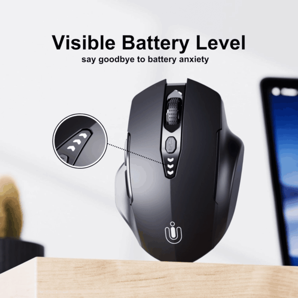 Bletooth Mose,[pgraded] Rechargeable Wireless Mose (BT 5.0/4.0+2.4G Hz),Compter Mose with Visible Battery Level, 4 Adjstable DPI, Portable PC Mose for Macbook Chromebook,Black - Image 3