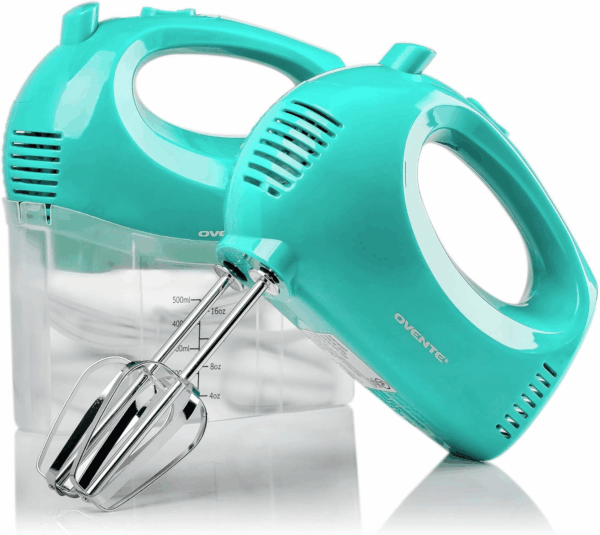 5-Speed Electric Hand Mixer with Stainless Steel Mixing Whisk, Snap-On Storage Case, Portable & Lightweight 150W Motor, Compact Handheld Mixer for Baking, Blending or Cooking, Turquoise HM151T