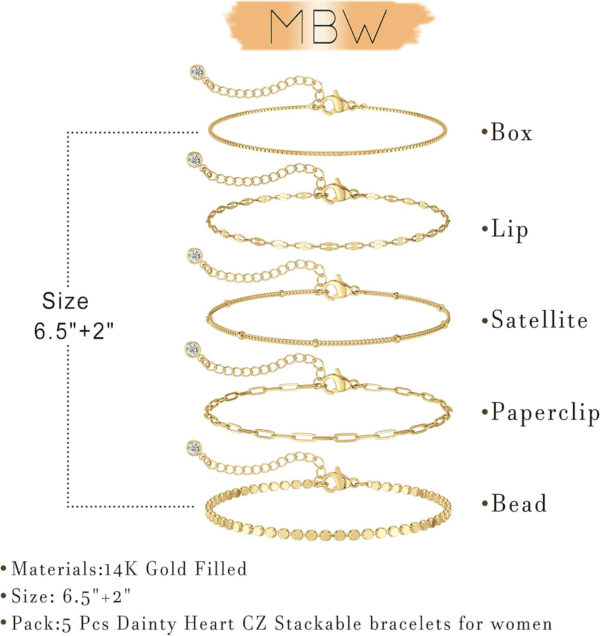 Gold Bracelets for Women Trendy, Dainty 14K Gold Plated Bracelet Stack Beaded Chain Bracelet Set Thin Small Cute Paperclip Bracelets Fashion Waterproof Jewelry Gift Gold Accessories for Women - Image 5