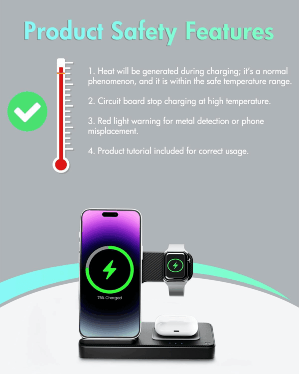 Wireless Charger Iphone Charging Station: 3 in 1 Charger Stand Multiple Devices for Apple - Iphone 16E 16 15 14 Pro Max 13 12 11 - Watch 10 9 8 7 6 5 4 3 2 SE and Ultra Series - Airpods 4 3 2 Pro - Image 9