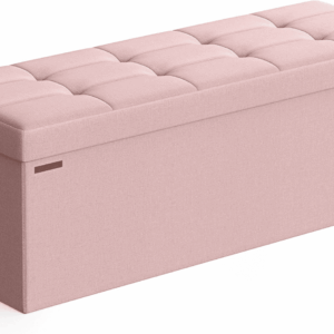 MAZIE Collection - 43 Inches Folding Storage Ottoman Bench, Ottoman Foot Rest, End of Bed Bench, Storage Chest, Load 660 Lb, for Living Room, Bedroom, Entryway, Jelly Pink ULSF077R11