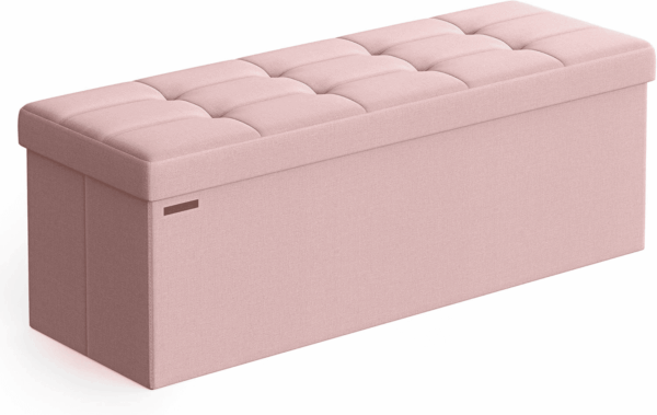MAZIE Collection - 43 Inches Folding Storage Ottoman Bench, Ottoman Foot Rest, End of Bed Bench, Storage Chest, Load 660 Lb, for Living Room, Bedroom, Entryway, Jelly Pink ULSF077R11
