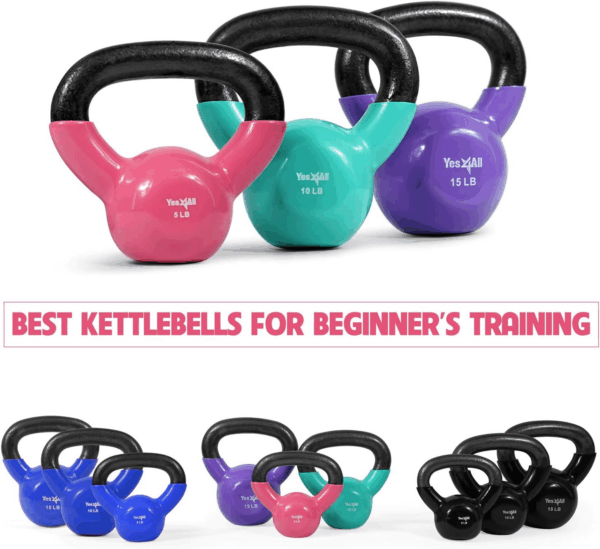 Kettlebell Set Vinyl Coated Weights Combo for Full Body Workout Equipment Push Up, Grip Strength Training, Dumbbell Weights Exercises - Image 3