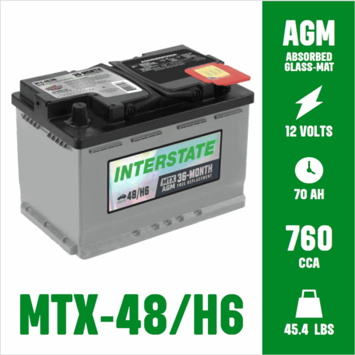 Automotive Battery 12V 70Ah (Group Size H6, 48) 760CCA SLI AGM Automobile Replacement Battery for Cars, Suvs, Sedans, Trucks (MTX-48/H6) - Image 3
