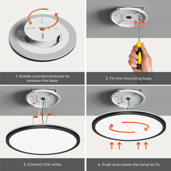12In LED Flush Mount Ceiling Light Fixture with Remote Control, Nightlight 2000K Warm, 3000K-6500K Adjustable, Low Profile Ceiling Lights for Bedroom, Kitchen, Living Room, Black - Image 8