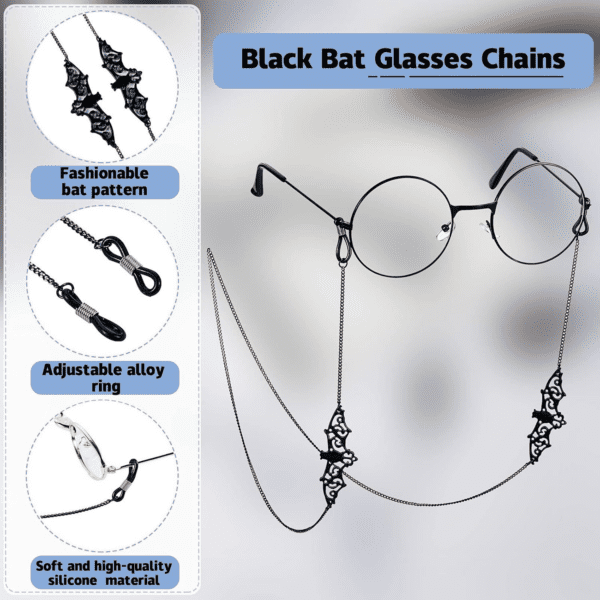 2 Pieces Glass Chains Bat Goth Sunglasses Eyeglass Eyewear Lanyard Halloween Party Accessories for Women Men - Image 3