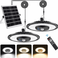 Solar Lights Indoor Outdoor 3000LM Solar Powered Shed Light with Switch, Remote, Timer, 3 CCT IP65 Waterproof Pendant for Barn Gazebo Garage Shop Interior Home, Daytime Available