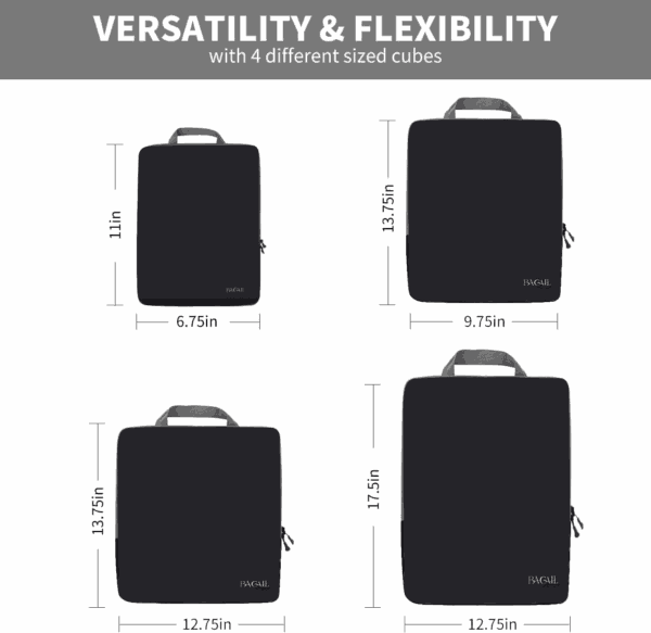 4 Set/6 Set/8 Set Compression Packing Cubes Travel Accessories Expandable Packing Organizers(Black Clothpattern 4 Set) - Image 2