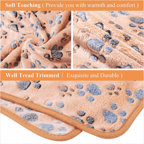 4 Pcs Dog Blanket for Pet Puppy Teething Toys Paw Print Fleece Blanket for Pet Cat Soft Warm Sleep Mat Guinea Pig Cage Mat(Small(24 X 16 Inch),White, Coffee, Pink, Purple) - Image 3