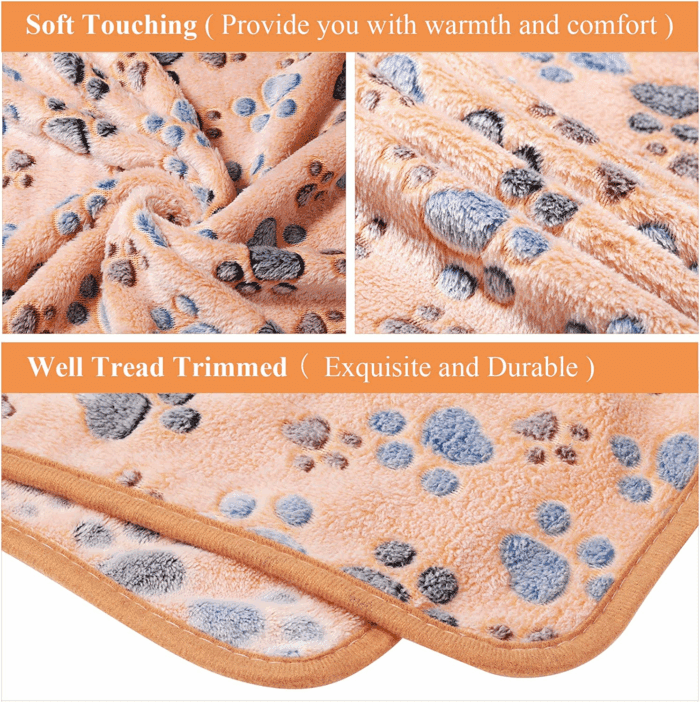 4 Pcs Dog Blanket for Pet Puppy Teething Toys Paw Print Fleece Blanket for Pet Cat Soft Warm Sleep Mat Guinea Pig Cage Mat(Small(24 X 16 Inch),White, Coffee, Pink, Purple) - Image 3