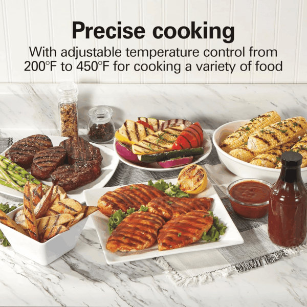 Electric Indoor Searing Grill with Viewing Window & Adjustable Temperature Control to 450F, 118 Sq. In. Surface Serves 6, Pfas-Free Removable Nonstick Grate, Stainless Steel - Image 5