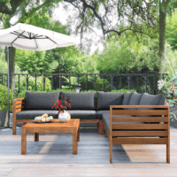 Outdoor Acacia Wood Sectional Sofa Set with Coffee Table and Removable Cushion, Wood Structure Furniture Set, Patio Conversation Set, Water-Resistant, UV Protected, Strong Metal Accessories, Grey - Image 4
