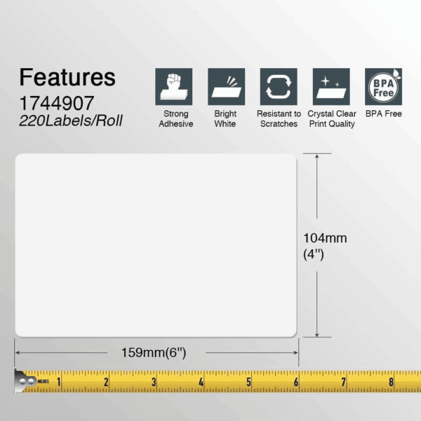 - Compatible DYMO 1744907 (4" X 6") Shipping Labels, Perforated, Compatible with DYMO Labelwriter 4XL Rollo & Zebra, NOT Fit 5XL [10 Rolls/2200 Labels] - Image 3