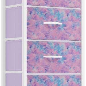 Dresser with 4 Drawers - Storage Tower Unit, Dresser for Bedroom, Living Room, Closets - Sturdy Steel Frame, Wooden Top & Easy Pull Fabric Bins, Purple