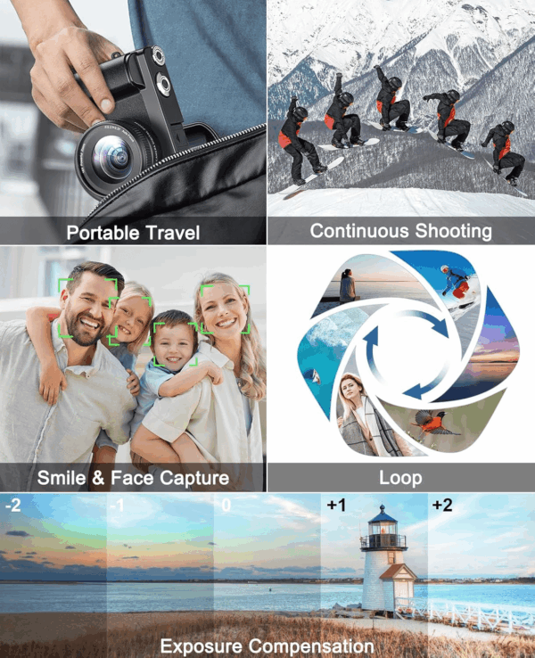 4K Digital Camera for Photography and Video, Autofocus Anti-Shake 48MP Vlogging Camera for Youtube, 3'' 180°Flip Screen Camera with Flash 16X Zoom, Digital Camera with 32GB Card Battery Charger Black - Image 6