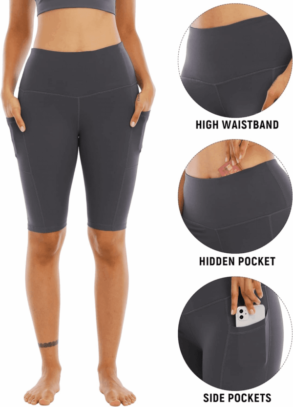 4 Pack Biker Yoga Shorts with Pockets for Women,High Waisted Athletic Running Workout Gym Shorts Tummy Control - Image 3