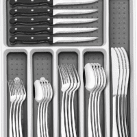 49-Piece Silverware Set with Organizer, Heavy Duty Stainless Steel Flatware for 8, Cutlery Utensil Sets with Steak Knives, Rust-Proof, Mirror Polished, Dishwasher Safe