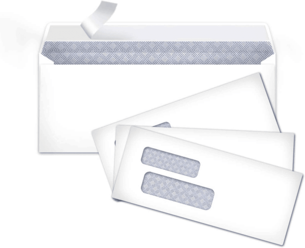 #9 Self-Seal Envelopes with Peel and Seal, Double Window, Security Tinted, 500-Pack, 1 X 3.88 X 8.8 Inch, White