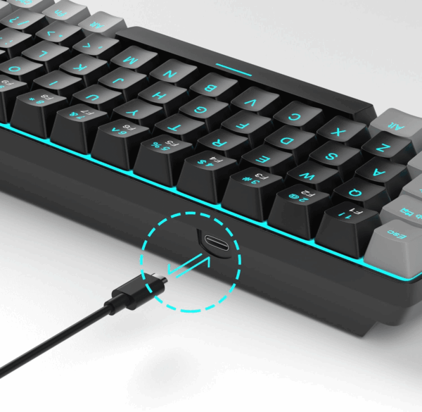 Portable 60% Mechanical Gaming Keyboard, Mk-Box LED Backlit Compact 68 Keys Mini Wired Office Keyboard with Red Switch for Windows Laptop PC Mac - Black/Grey - Image 7