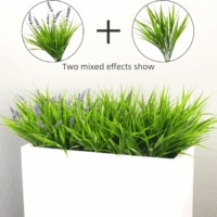 12 Bundles Artificial Plants Outdoor Fake Monkey Grass with Flowers for Pot UV Resistant Plant Decor for Window Garden Patio Hanging Planter Pathway Front Porch (Grass with Flowers) - Image 5