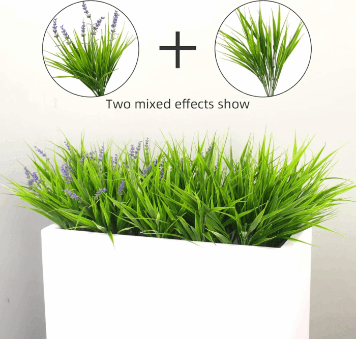 12 Bundles Artificial Plants Outdoor Fake Monkey Grass with Flowers for Pot UV Resistant Plant Decor for Window Garden Patio Hanging Planter Pathway Front Porch (Grass with Flowers) - Image 5