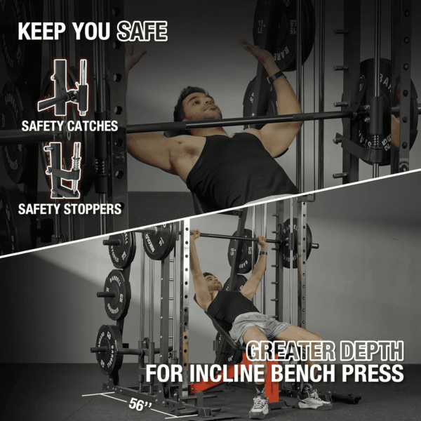 Smith Machine, 2200Lbs Squat Rack with Lat-Pull down System & Cable Crossover Machine, Training Equipment with Leg Hold-Down Attachment - Image 3