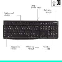 K120 Wired Keyboard for Windows, Plug and Play, Full-Size, Spill-Resistant, Curved Space Bar, Compatible with PC, Laptop - Black - Image 7