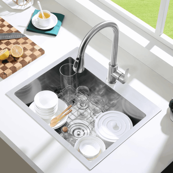 22 X 18 Inch Drop in Kitchen Sink, 9" Deep Single Bowl Kitchen Sinks, T-304 Stainless Steel Topmount Sink with 304 Bottom Grid - Image 9