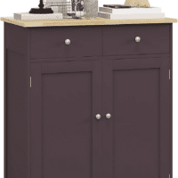 Sideboard with Solid Wood Countertop, Modern Kitchen Storage Cabinet, Coffee Bar Cabinet with 2 Drawers, Doors and Adjustable Shelf, Coffee